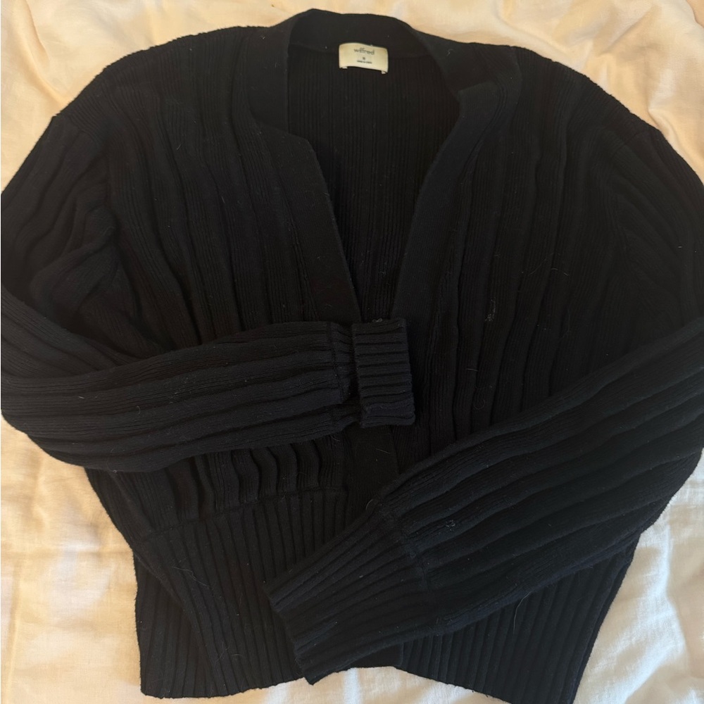 Wilfred Black Ribbed Cardigan